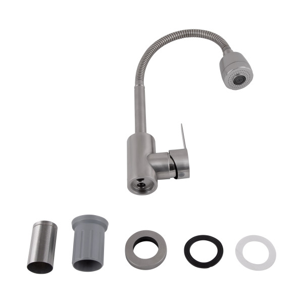 Смеситель для кухни Brinex Pure 015F41 с гибким изливом   Nickel BRIPUR015F41NKL