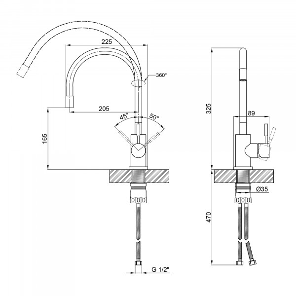 Змішувач для кухні Lidz Aria 015F3 з гнучким виливом (k35) LDARI015F3WHI43362 White / Nickel