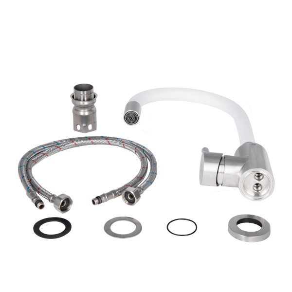 Змішувач для кухні Lidz Aria 015F3 з гнучким виливом (k35) LDARI015F3WHI43362 White / Nickel