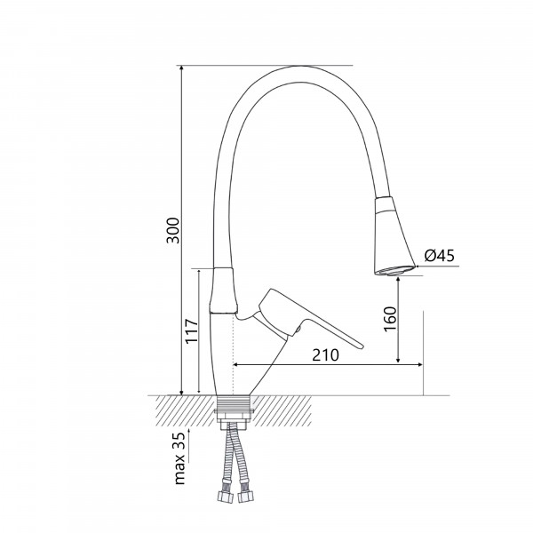 Смеситель для кухни Lidz Tani 008F3 с гибким изливом (k40) LDTAN008F3BCR39484 BCR