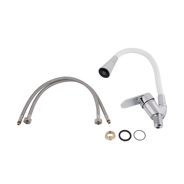 Смеситель для кухни Lidz Tani 008F3 с гибким изливом (k40) LDTAN008F3WCR37037 Chrome/White
