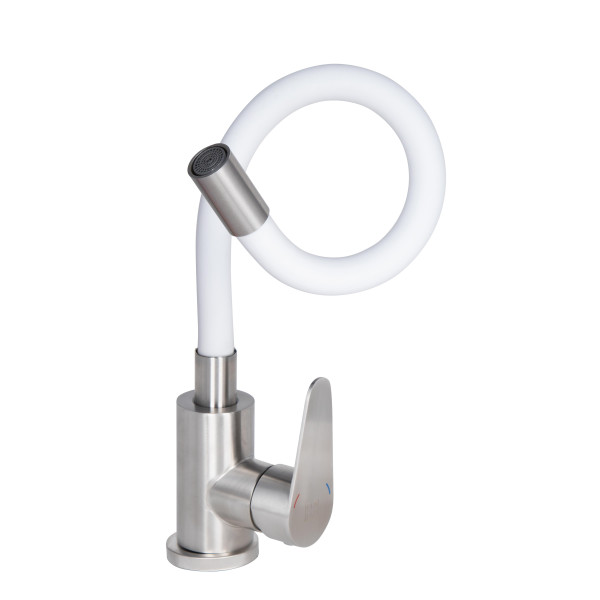 Смеситель для кухни Lidz Vida 015F3 с гибким изливом (k35) LDVID015F3WHI43357 White / Nickel