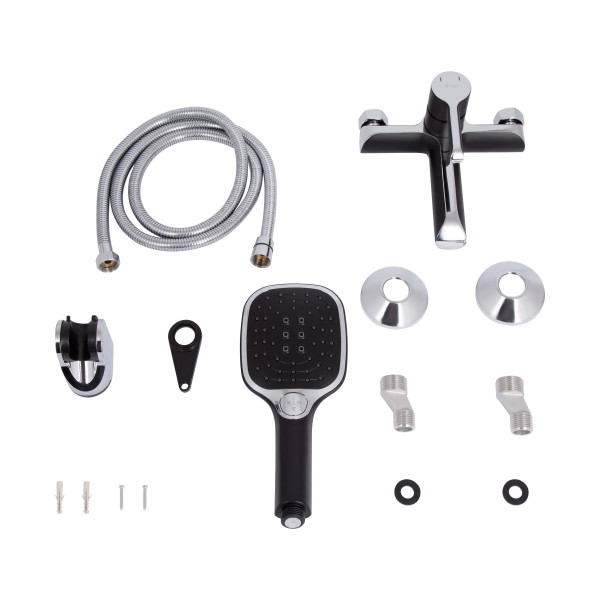 Смеситель для ванны Qtap Grand (c душевым гарнитуром) QTGRABCR006 Chrome/Black