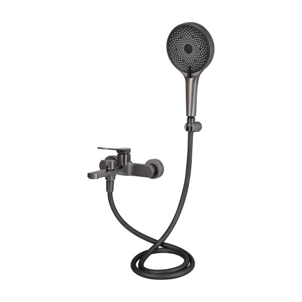 Смеситель для ванны Qtap Slavonice (c душевым гарнитуром) QTSLV259GMB48035 Gunmetal Black PVD
