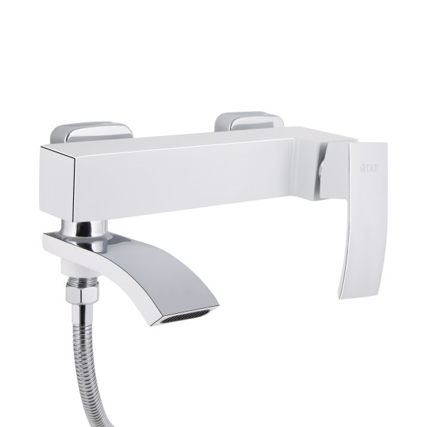 Змішувач для ванни Qtap Swan Cascada з поворотним виливом (з душовим гарнітуром) QTSWA260CRW45569 Chrome/White