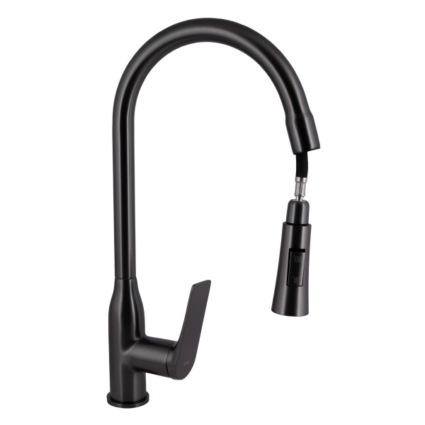 Смеситель для кухни Qtap Vlasta New с выдвижным изливом QTVLA344GMB45647 Gunmetal Black PVD