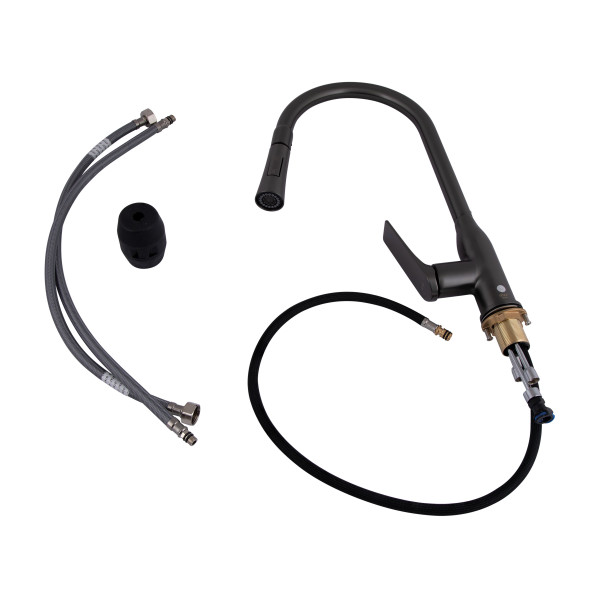 Смеситель для кухни Qtap Vlasta New с выдвижным изливом QTVLA344GMB45647 Gunmetal Black PVD