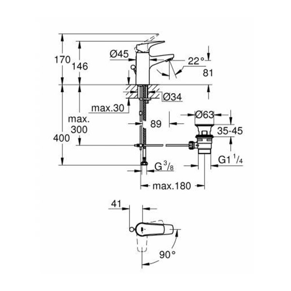 Смеситель для раковины Grohe Start Flow ES S-Size 23769000 с донным клапаном