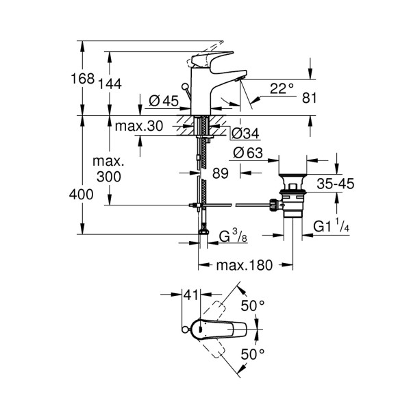 Смеситель для раковины Grohe Start Flow S-Size 23809000 с донным клапаном