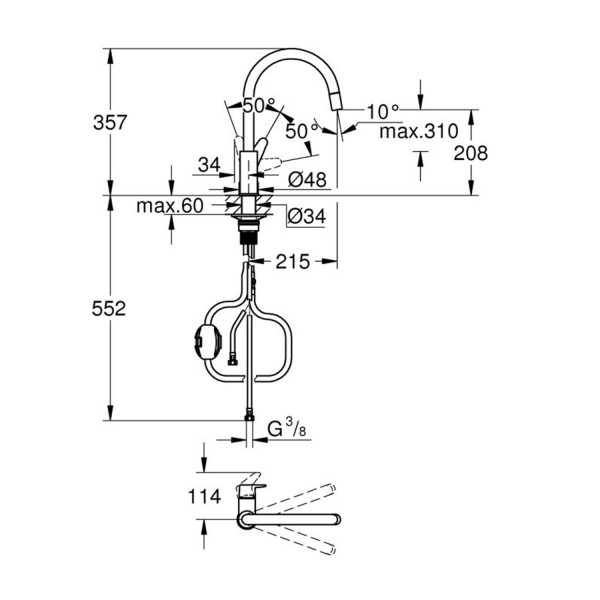 Смеситель для кухни с выдвижным изливом Grohe StartCurve 30562000