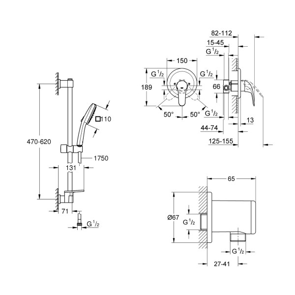 Душевая система Grohe Euroeco с гарнитуром Vitalio Comfort 110 и шланговым подключением 3274226929