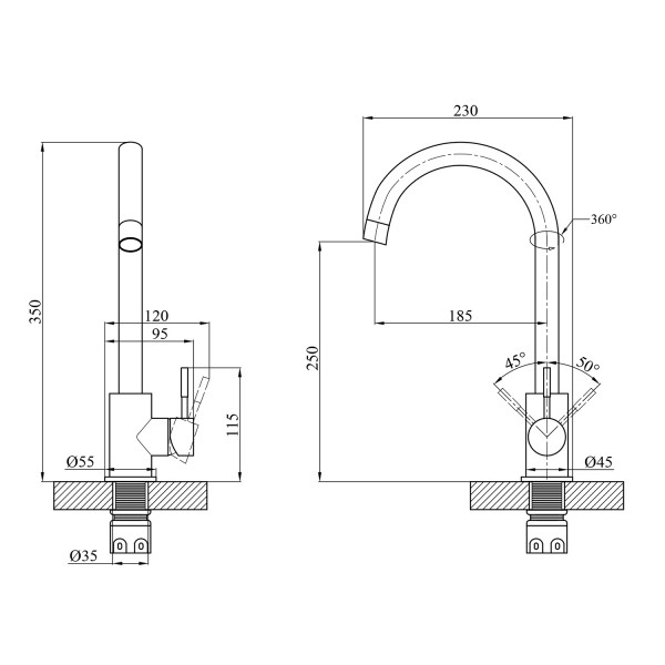 Смеситель для кухни Agua Acero - INOX035NM