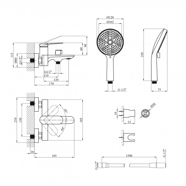 Змішувач для ванни Kroner Element 211315-0101