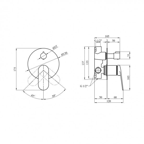 Смеситель скрытого монтажа для душа Kroner Element 211337-3801