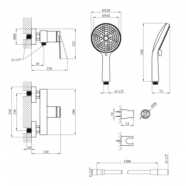 Смеситель для душа Kroner Element 211411-3801