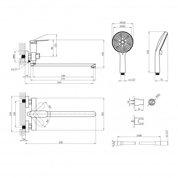 Смеситель для ванны Kroner Element 211414-3801