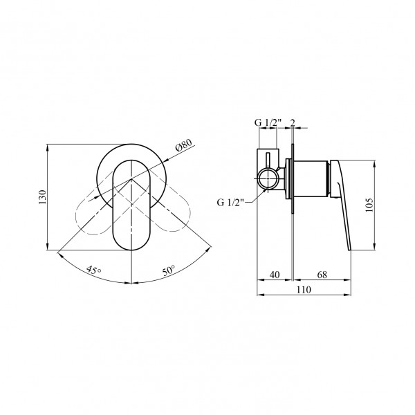 Смеситель скрытого монтажа для душа Kroner Element 211433-5301
