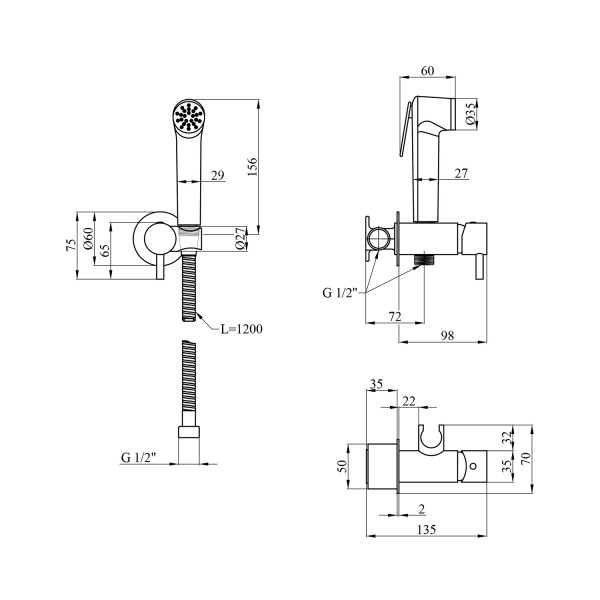 Набор 3 в 1 душевая система Kroner Armada-W063 + смеситель Armada-W010 + смеситель Bidet-C082