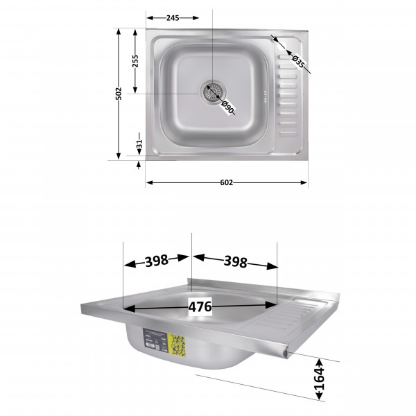 Кухонная мойка Brinex 6050-L 0,6 мм Satin (BRIN6050LSAT06)