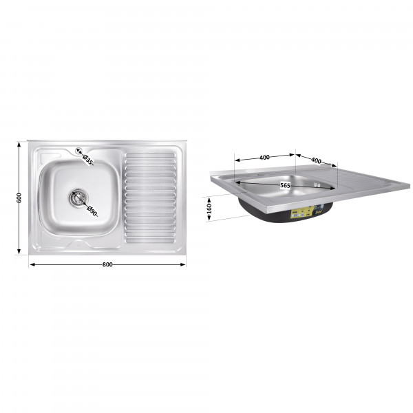 Кухонная мойка Brinex 6080-L 0,6 мм Satin (BRIN6080LSAT06)