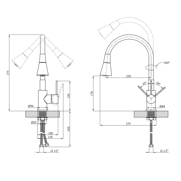 Комплект кухонна мийка Kroner Gebürstet-6050HM + змішувач Küche-C031BLK + дозатор Spender-016