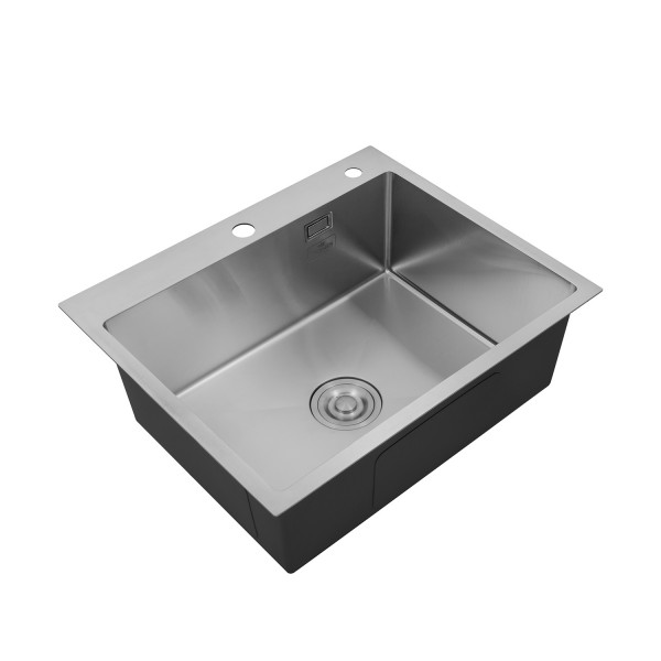 Комплект кухонная мойка Kroner Gebürstet-6050HM + смеситель Klassisch-ESG03817BLK + дозатор Spender-016