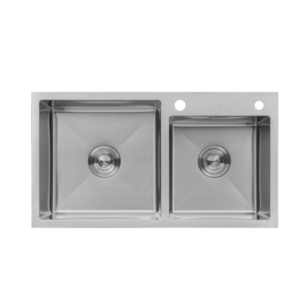 Комплект кухонная мойка Kroner Gebürstet-7843ZHM + смеситель Edelstahl Klassisch-ESG03817BLK + дозатор Spender-016
