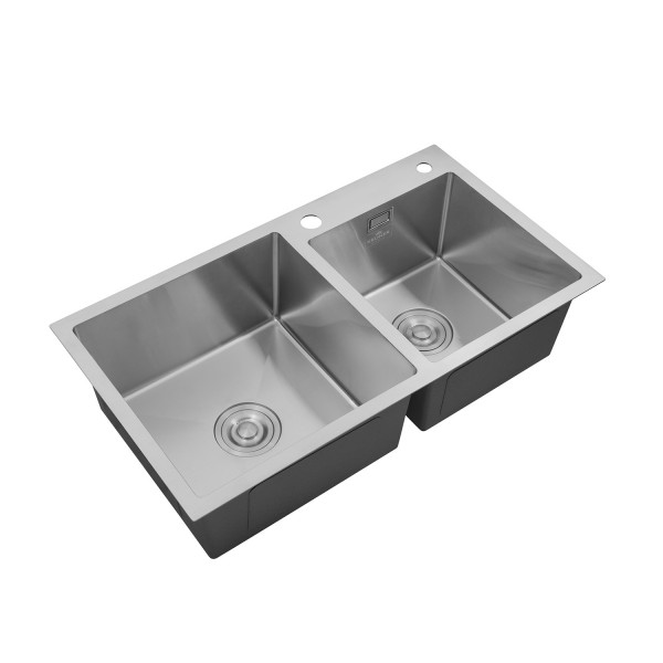 Комплект кухонная мойка Kroner Gebürstet-7843ZHM + смеситель Edelstahl Klassisch-ESG03817BLK + дозатор Spender-016