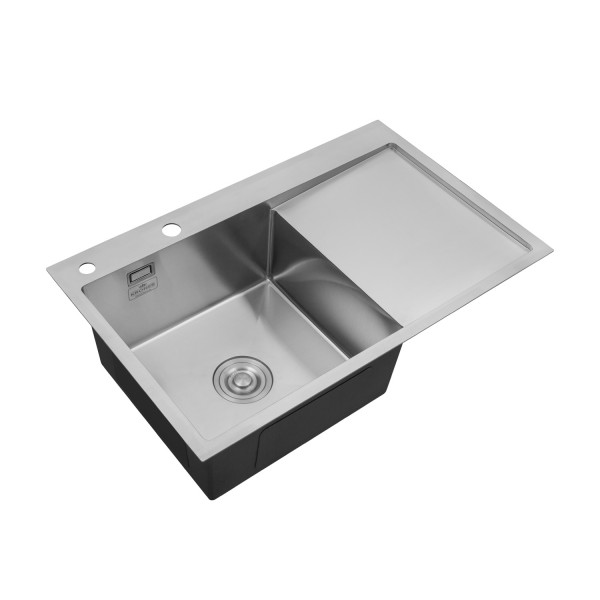 Комплект кухонная мойка Kroner Gebürstet-7849LHM + смеситель Edelstahl Klassisch-ESG03815BLK + дозатор Spender-016
