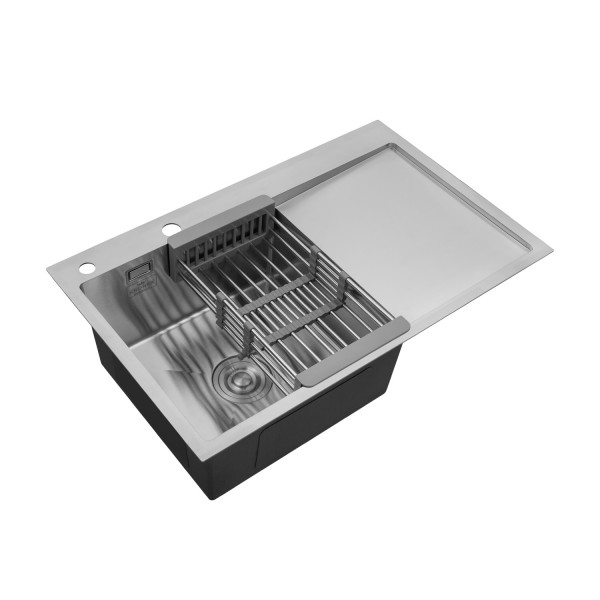 Комплект кухонная мойка Kroner Gebürstet-7849LHM + смеситель Edelstahl Klassisch-ESG03815BLK + дозатор Spender-016