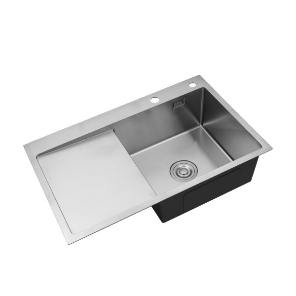 Комплект кухонная мойка Kroner Gebürstet-7849RHM + смеситель Edelstahl Klassisch-ESG03815BLK + дозатор Spender-016