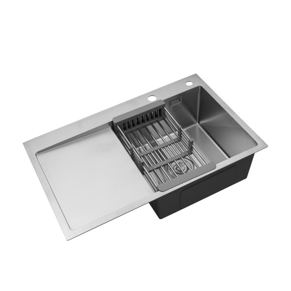 Комплект кухонная мойка Kroner Gebürstet-7849RHM + смеситель Edelstahl Klassisch-ESG03815BLK + дозатор Spender-016