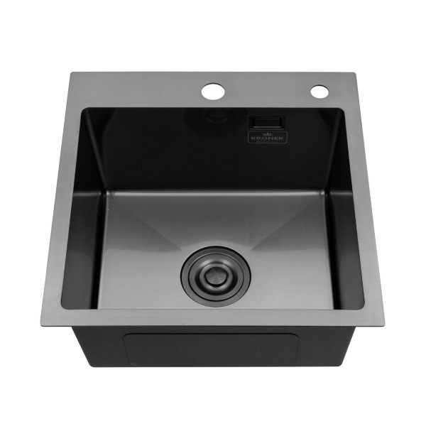 Комплект кухонна мийка Kroner Schwarze-4545HM PVD + змішувач Edelstahl Klassisch-SCH035PVD + дозатор Spender-026