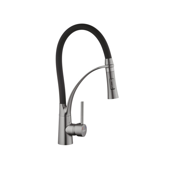 Комплект кухонна мийка Kroner Schwarze-5050HM PVD + змішувач Ersel-GRP03393BLK + дозатор Spender-026