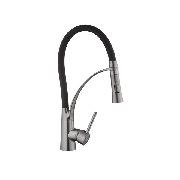 Комплект кухонна мийка Kroner Schwarze-5050HM PVD + змішувач Ersel-GRP03393BLK + дозатор Spender-026