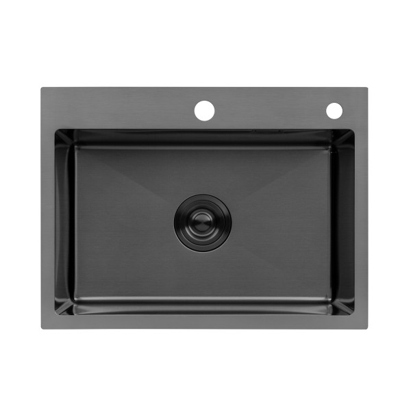 Комплект кухонна мийка Kroner Schwarze-5843HM PVD + змішувач Edelstahl Klassisch-SCH035PVD + дозатор Spender-026