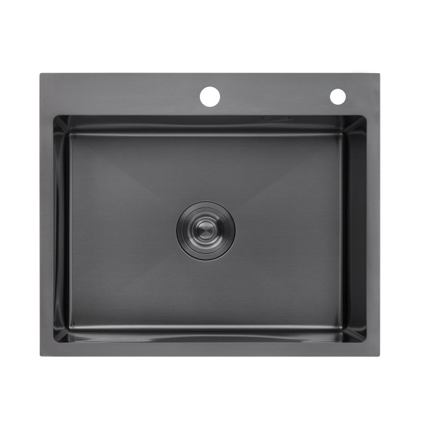 Комплект кухонна мийка Kroner Schwarze-6050HM PVD + змішувач Ersel-GRP03393BLK + дозатор Spender-026
