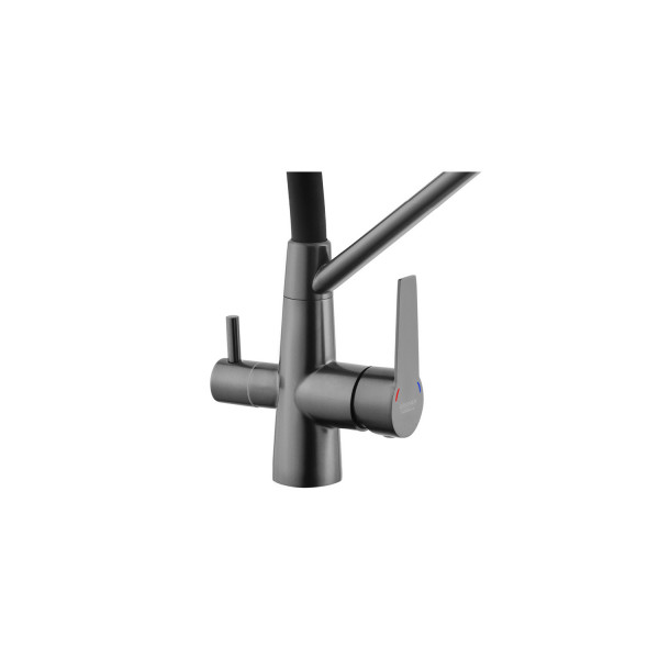 Комплект кухонна мийка Kroner Schwarze-6350HM PVD + змішувач Edelstahl Klassisch-PVD03817BLK + дозатор Spender-026