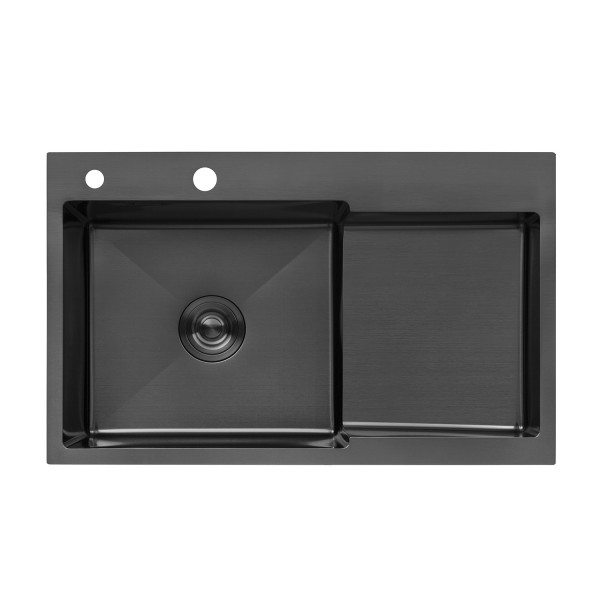 Комплект кухонна мийка Kroner Schwarze-7848LHM PVD + змішувач Edelstahl Klassisch-PVD03817BLK + дозатор Spender-026