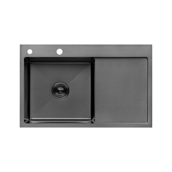 Комплект кухонна мийка Kroner Schwarze-7849LHM PVD + змішувач Edelstahl Klassisch-SCH035PVD + дозатор Spender-026