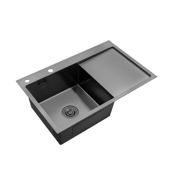 Комплект кухонна мийка Kroner Schwarze-7849LHM PVD + змішувач Edelstahl Klassisch-SCH035PVD + дозатор Spender-026
