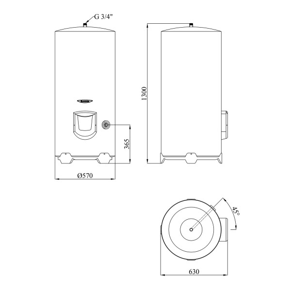 Бойлер Ariston INITIO XP 200 STAB 570 MO EU з мокрим ТЕНом 3000595