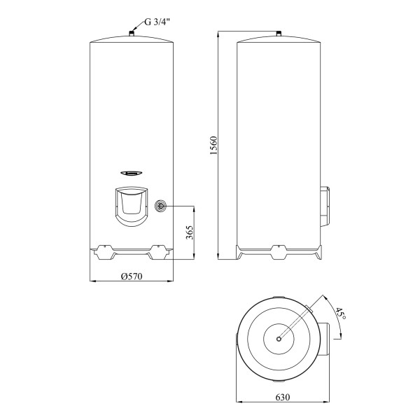 Бойлер Ariston INITIO XP 300 STAB 570 THER MO EU с мокрым ТЭНом 3000597