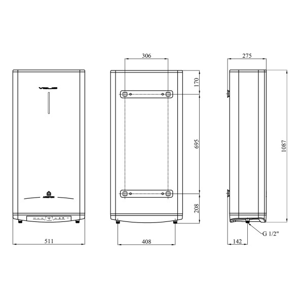 Бойлер Ariston VELIS PRO DRY WIFI 80 EU с сухим ТЭНом 3100909