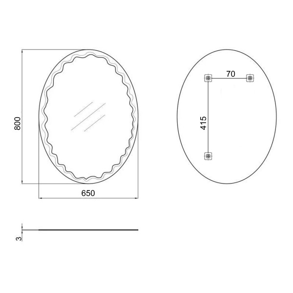 Зеркало Lidz Latwa 140.07.11 (1) 650х800 настенное овальное с декором LD78LA6580