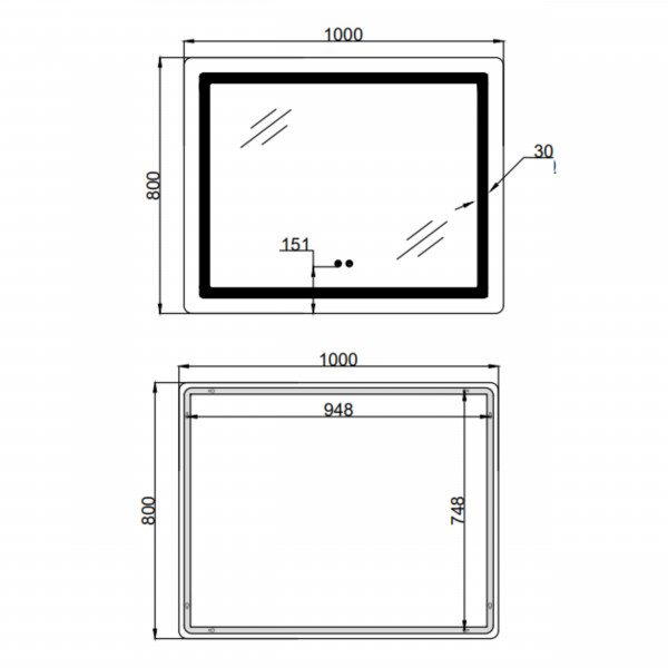 Зеркало Lidz Kubis (KU2) 1000х800 с LED-подсветкой Touch, с антизапотеванием, с диммером, рег. яркости LD78LF6141008048450