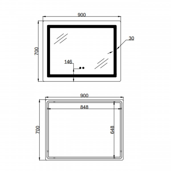 Зеркало Lidz Kubis (KU2) 900х700 с LED-подсветкой Touch, с антизапотеванием, с диммером, рег. яркости LD78LF904907048452