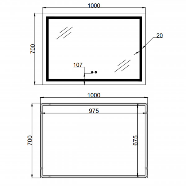 Зеркало Qtap Mideya (MI1) 1000х700 с LED-подсветкой Touch, с антизапотеванием, диммером, рег. яркости QT2078NCF10070