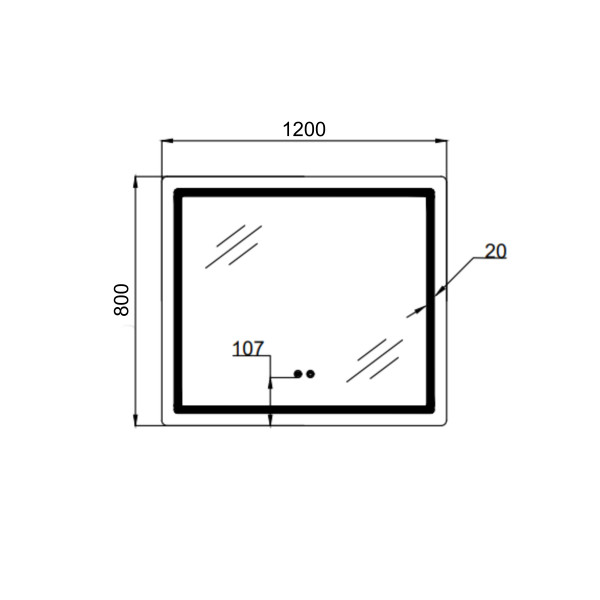 Зеркало Qtap Mideya (MI1) 1200х800 с LED-подсветкой Touch, с антизапотеванием, диммером, рег. яркости QT2078F12080