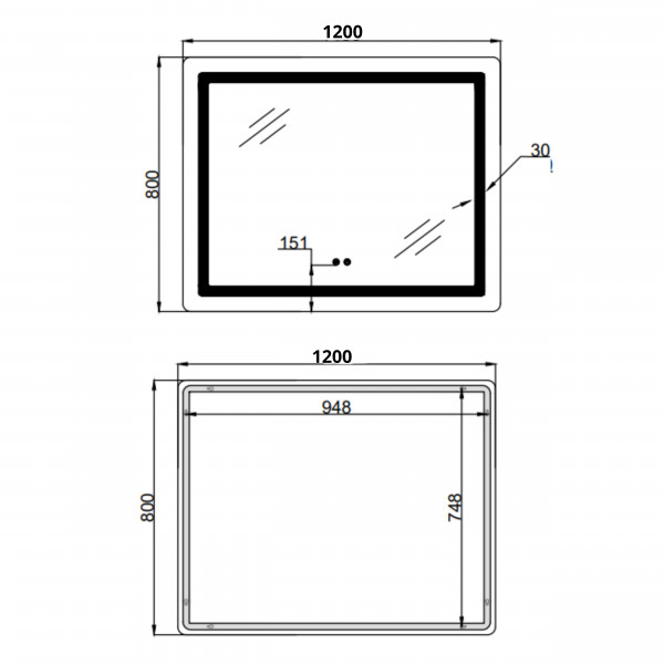 Зеркало Lidz Kubis (KU2) 1200х800 с LED-подсветкой Touch, с антизапотеванием, с диммером, рег. яркости LDKUB120080049007